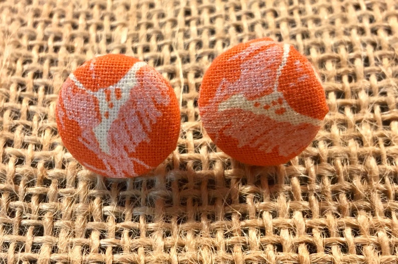 Color me Orange Fabric Button Earrings image 1