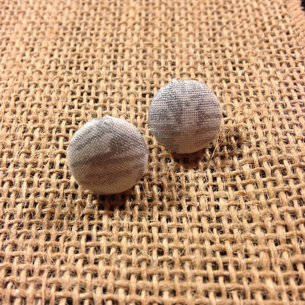 Silver Scribbles - Fabric Button Earrings