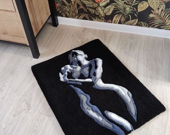 Female Form Rug – Black Tufted Rug, Minimalist Art Decor, Small Aesthetic Rug for Modern Interior