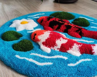 Koi Fish Hand Tufted Rug For Living Room