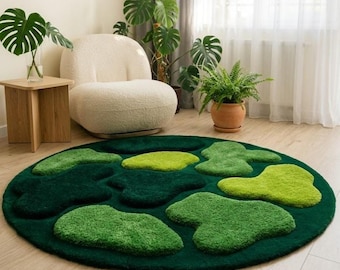 Moss Rug, Green Tufted Nature Rug, Biophilic Home Decor, Organic Round Accent Rug