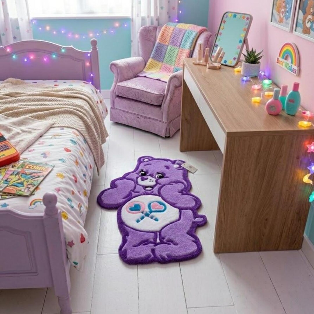 Cute Purple Cartoon Bear Rug – Kawaii Tufted Carpet – Handmade ...