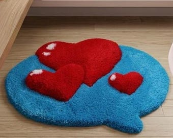 Whimsical Heart Shaped Rug: Funky Colorful Floor Art