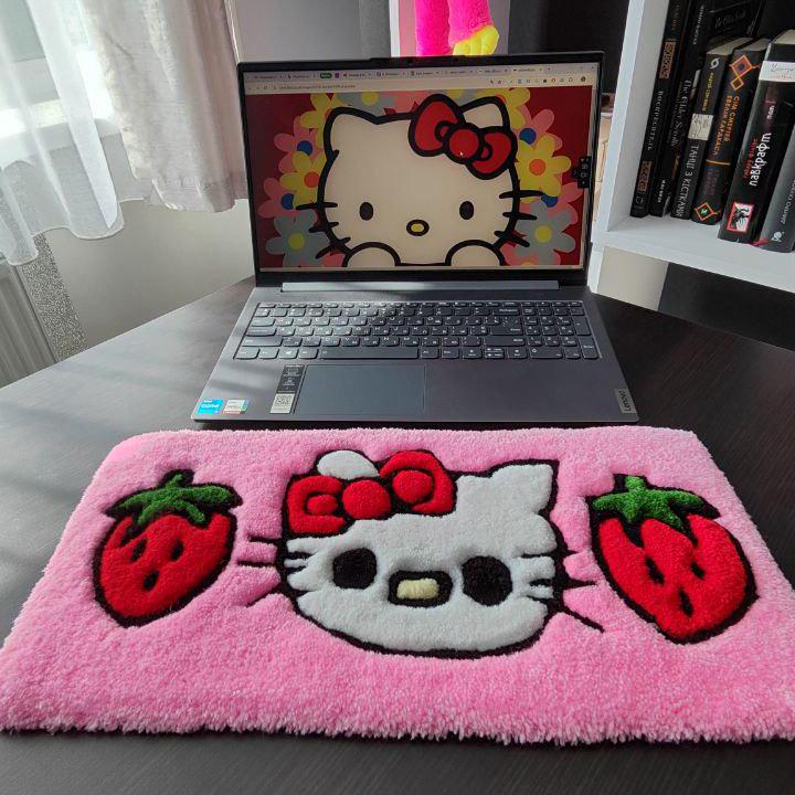 Hello Kitty Keyboard Rug Desk Set - Kawaii Strawberry Wrist Rest