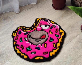 Tufted Rug, Cartoon Donut Rug, Funny Pop Art Home Decor, Handmade Gift