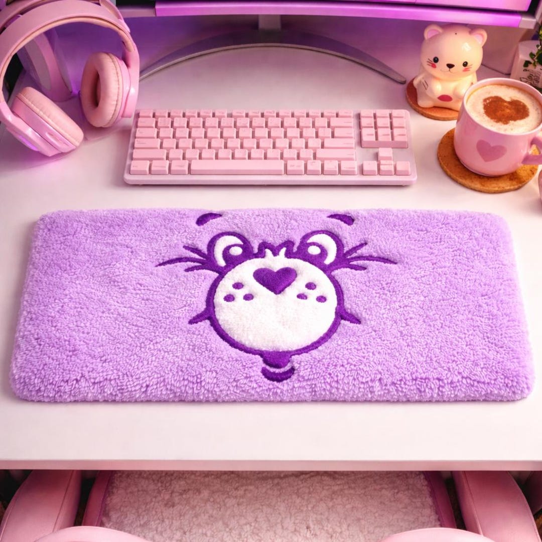 Purple Bear Keyboard Rug – Kawaii Desk Mat, Cute Gamer Girl Room Decor ...
