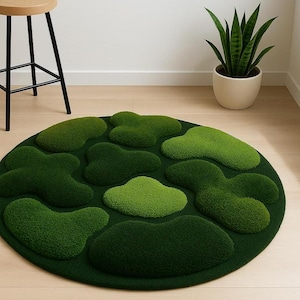 Round Moss Rug with 3D Tufted Grass Texture – Nature-Inspired Carpet for Cozy Home Decor, Soft Green Rug for Living Room or Bedroom Gift