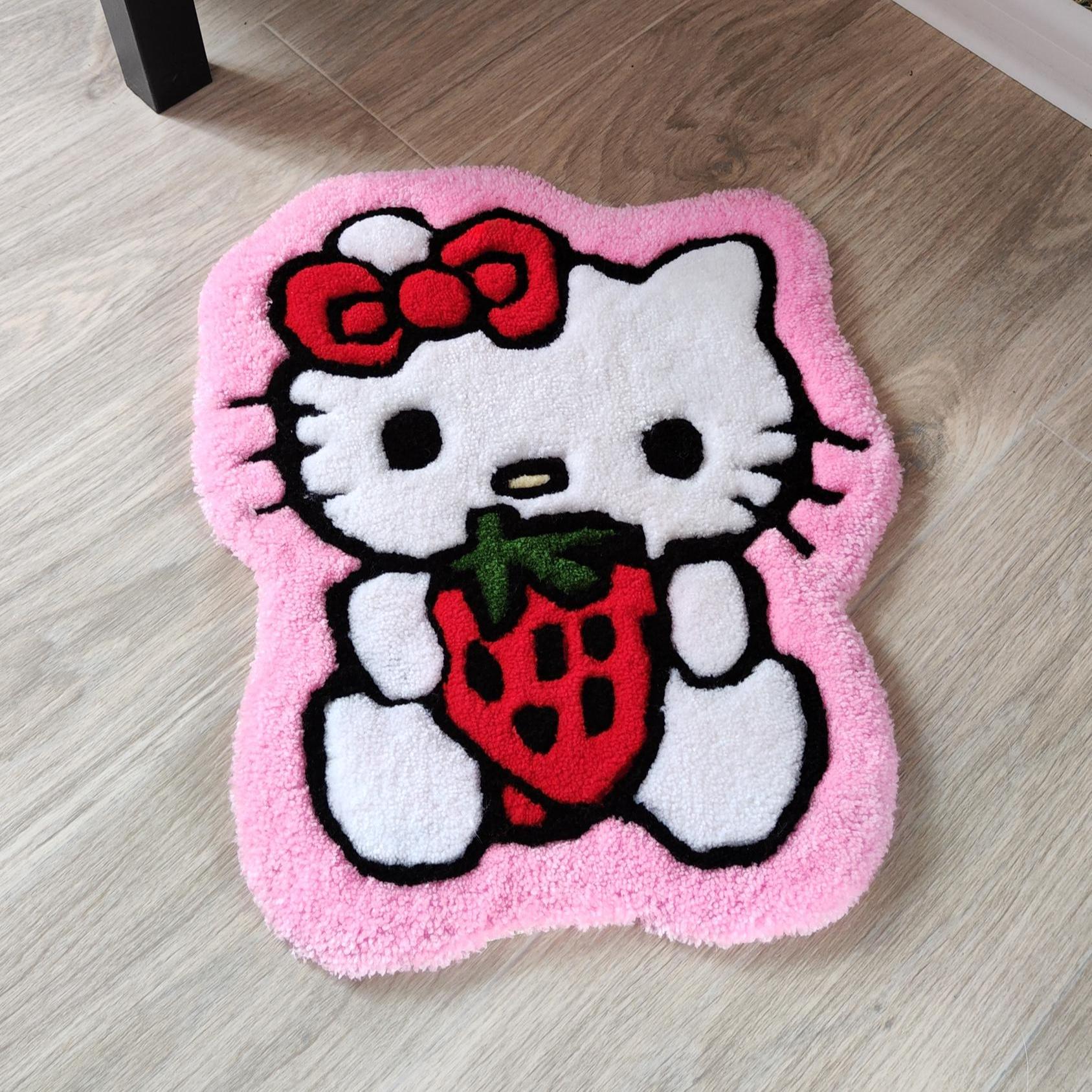 Hello Kitty Keyboard Rug Desk Set - Kawaii Strawberry Wrist Rest