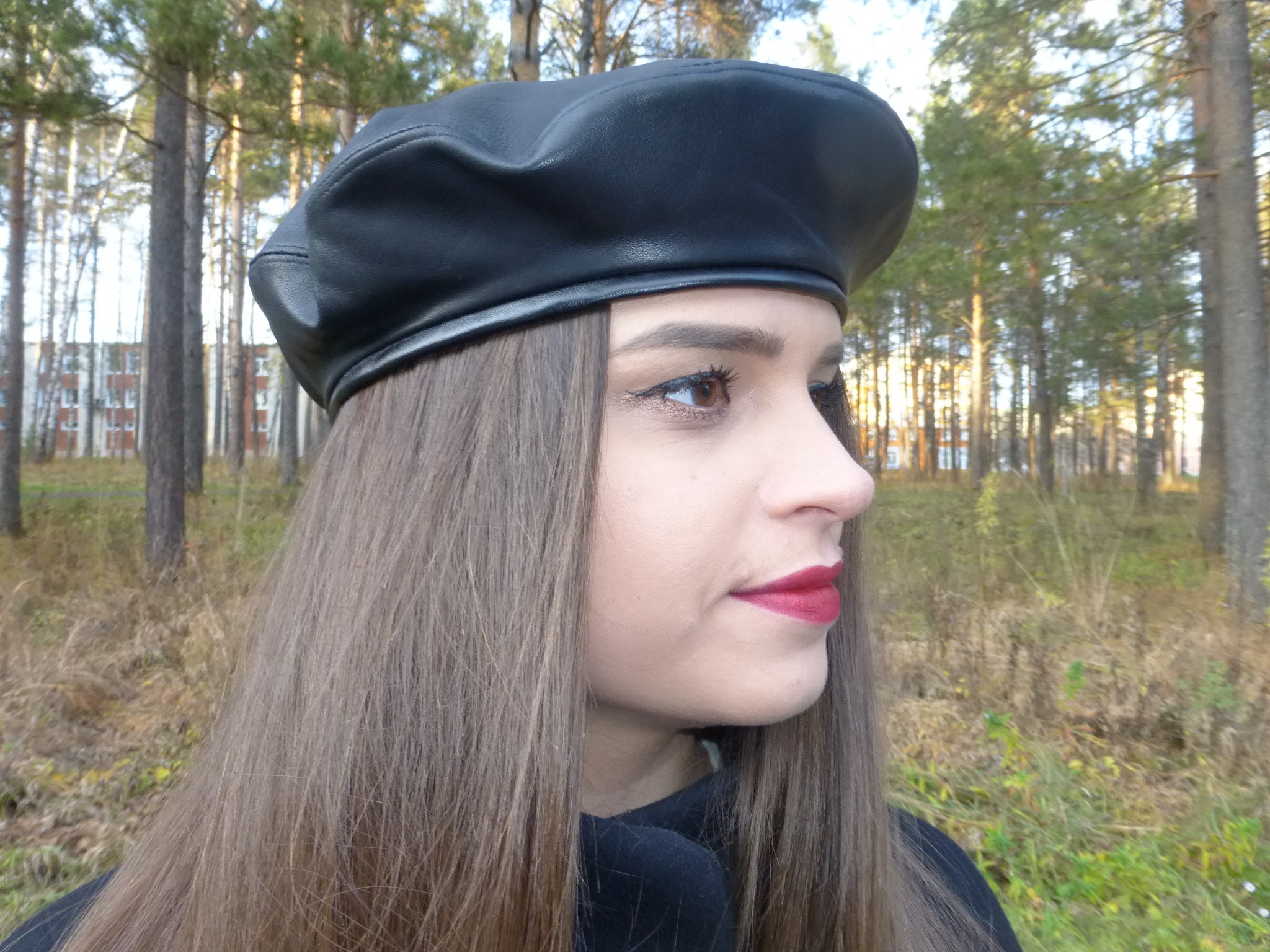 Leather Hat Black Beret Black Hat 
