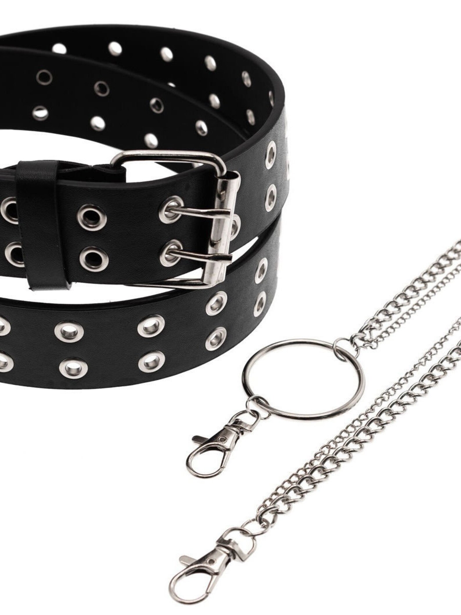 Black Leather belt Grommet belt Chain belt Belt for woman Belt Etsy