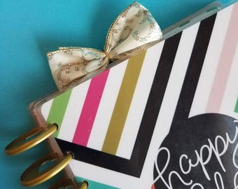 Ivory silver scroll planner clip bow