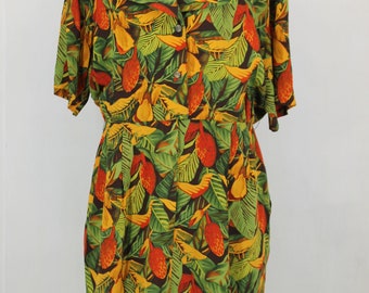 Vintage zijden jurk met tropische print - Gillian - maat 14