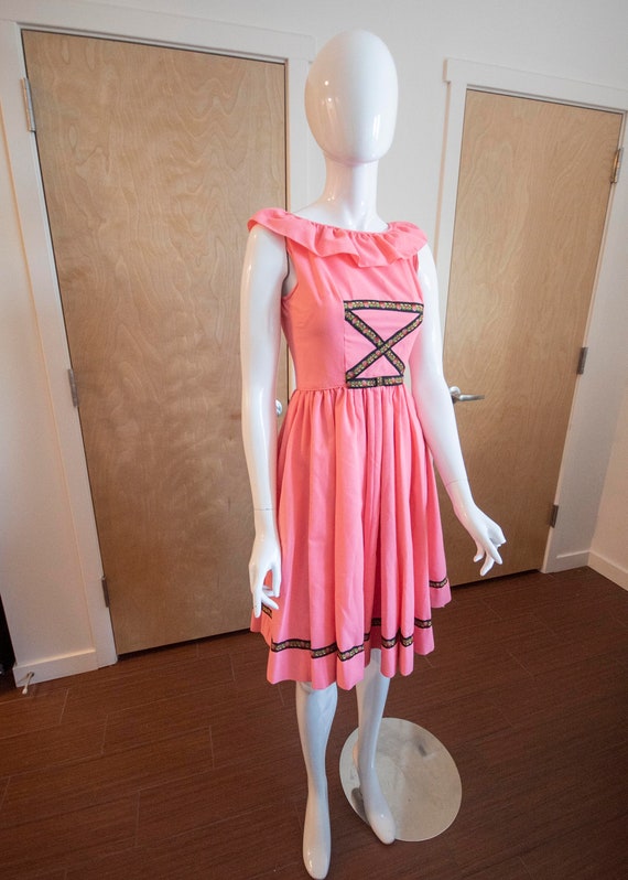 Neon pink '70s folk dress | Vintage A-line midi w… - image 1