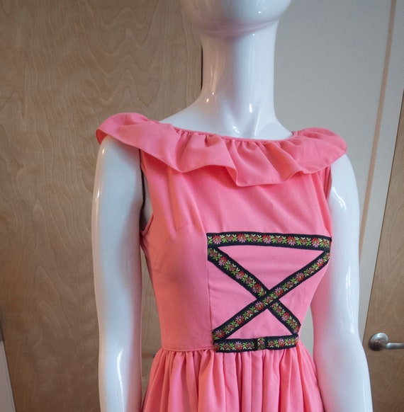Neon pink '70s folk dress | Vintage A-line midi w… - image 2