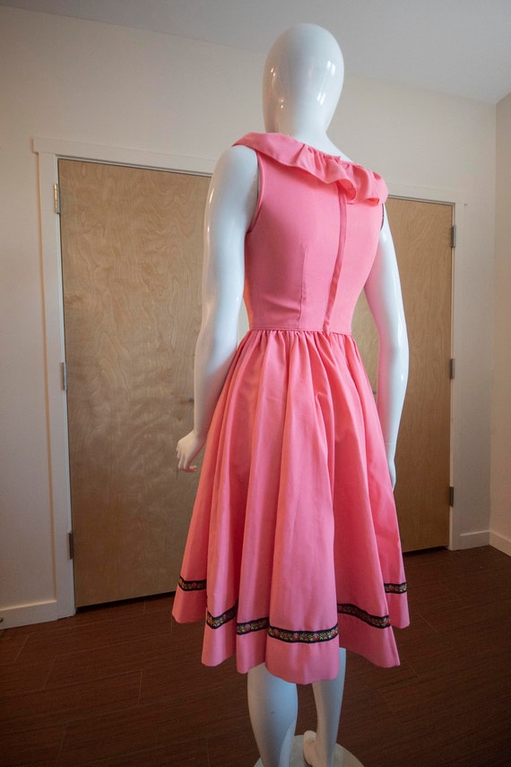 Neon pink '70s folk dress | Vintage A-line midi w… - image 4