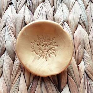 Sun and Moon Clay Ring Dish/Trinket Dish/Jewelry Dish/Ring Bowl/Textured Ring Dish
