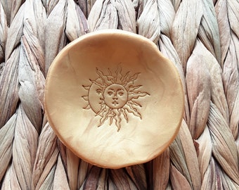 Sun and Moon Clay Ring Dish/Trinket Dish/Jewelry Dish/Ring Bowl/Textured Ring Dish