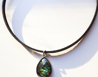 Green Opal Choker Necklace Velvet Cord