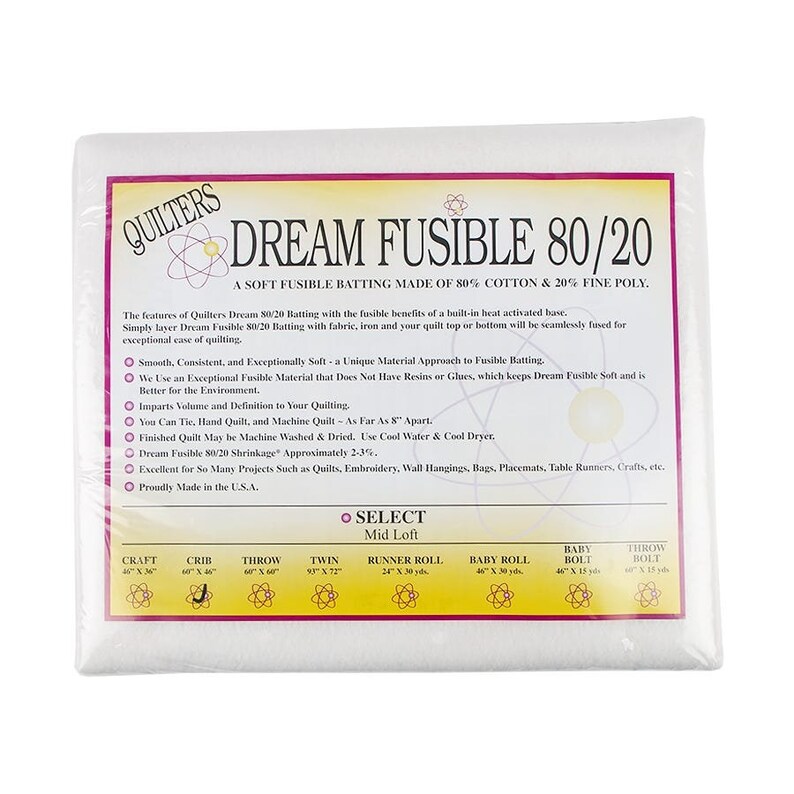 Quilters Dream 80/20 Fusible Quilt Batting Twin 72 x Etsy