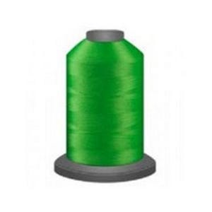 May include: A spool of bright green thread, ideal for embroidery or sewing projects. The thread is tightly wound on a cylindrical spool with a dark gray base and top. The background is plain white.