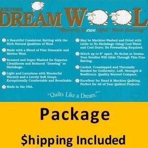 WOOLDPK Dream Wool Batting (Package, Double 93 in x 96 in) shipping included*