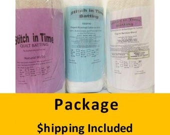 SITQNSAM Stitch in Time Batting (Package, Queen Samples (Elegant Blend 80/20, Bamboo Blend, Bleached Cotton) 96 in x 108 in) Shipping