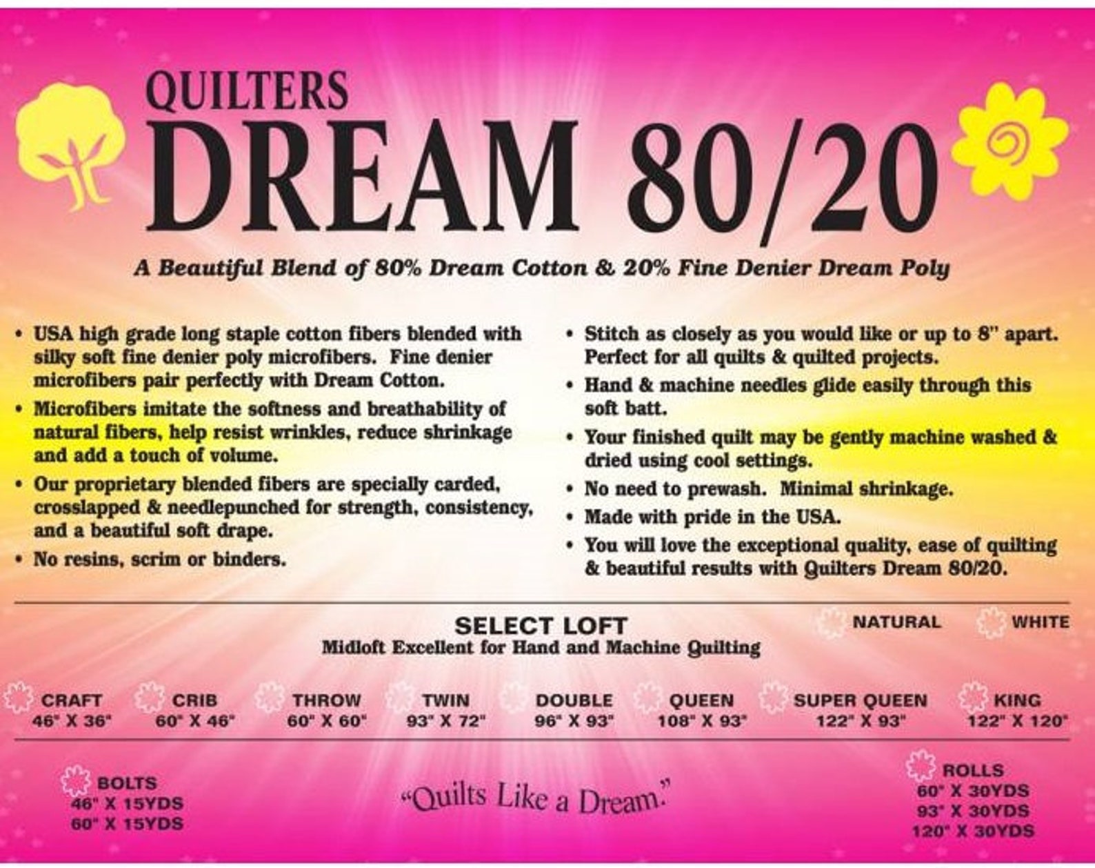 Quilters Dream 80/20 Quilt Batting King Size 122 X Etsy