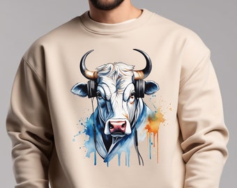 Mens Graphic Tee, Bull Sweatshirt, Gift for Him, Cool Hoodie for Men, Bull T Shirt Men, Streetwear Sweatshirt, T Shirt Aesthetic, Broker Tee