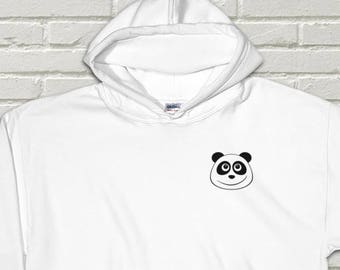 Panda Hoodie, Panda Hooded Sweatshirt, Cute Hoodie for Her, Panda Bear Pullover, Women / Men White Hoodie, Panda Face Pocket Print Style