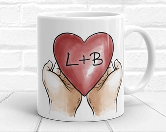 Personalized Valentine's Gift, Heart Mug, Personalized Coffee Mug Couple Initials, Customized Mug, Personalized Anniversary Gift for Her Him