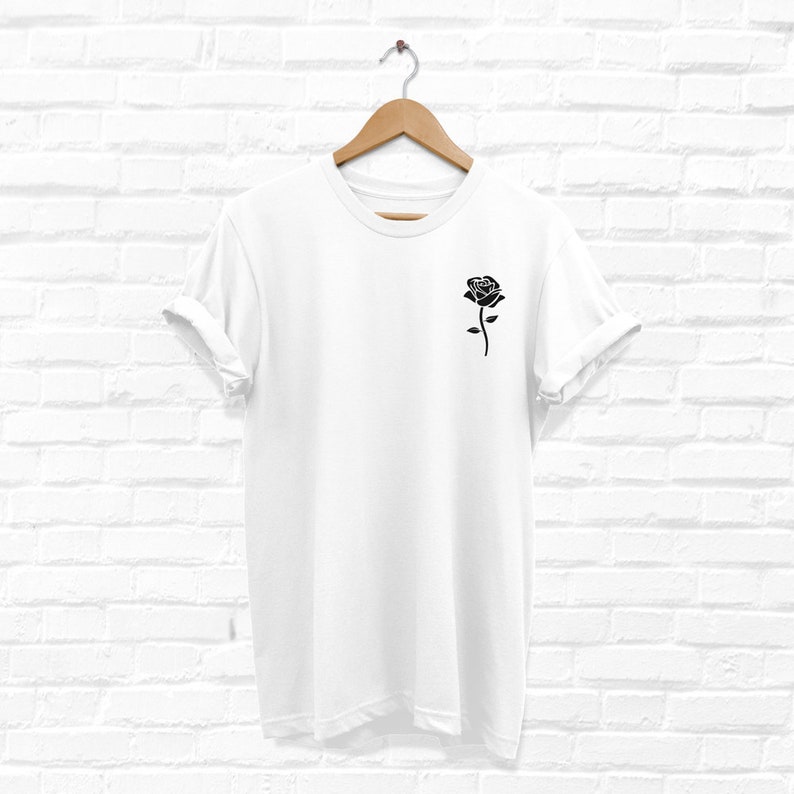 Black Rose Shirt, Rose Tshirt, Pocket Rose T Shirt, Roses White Tee