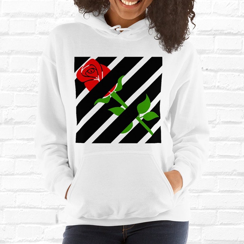 Rose Hoodie Hypebeast Clothing, Streetwear Hooded Sweatshirt, Tumblr Hoodies, Mens/Womens Hoodie with Rose, Cool Hoodies, Black/White Hoodie 