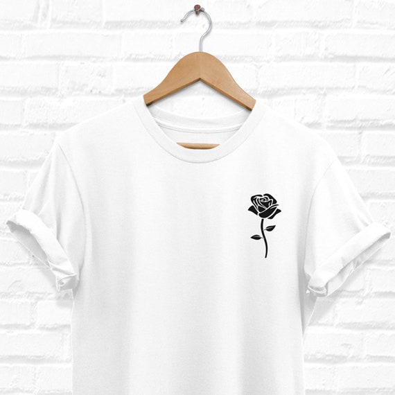 Black Rose Shirt, Rose Tshirt, Pocket Rose T Shirt, Roses White