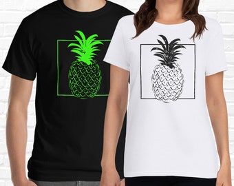 Pineapple T Shirt, Unisex Summer Shirts, Beach Vacation Shirt, Neon Colors Printed Tee, Pineapple Box Tshirt, Womens Pineapple Tee, Mens Tee