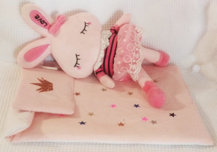 Couverture Poupée Molletonner Motif Étoile avec Coussin et Couronne 40 cm X 30 cm, Poupon