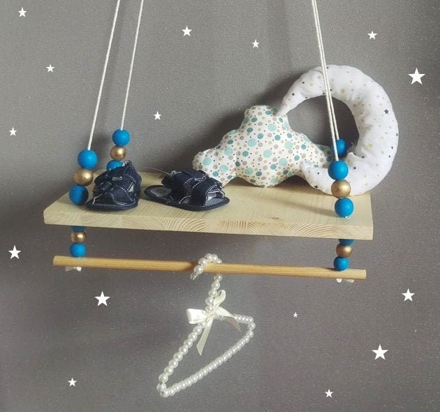 Décoration Murale, Étagère Balançoire, en Bois et Perle Ronde ou Géométrique Ronde, Décoration Chamb