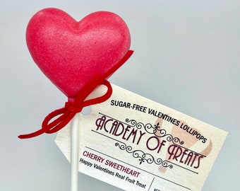 SUGARFREE VALENTINES: Cherry Sweetheart Lollipop. Sparkling Heart. Delicious, all-natural candy gift