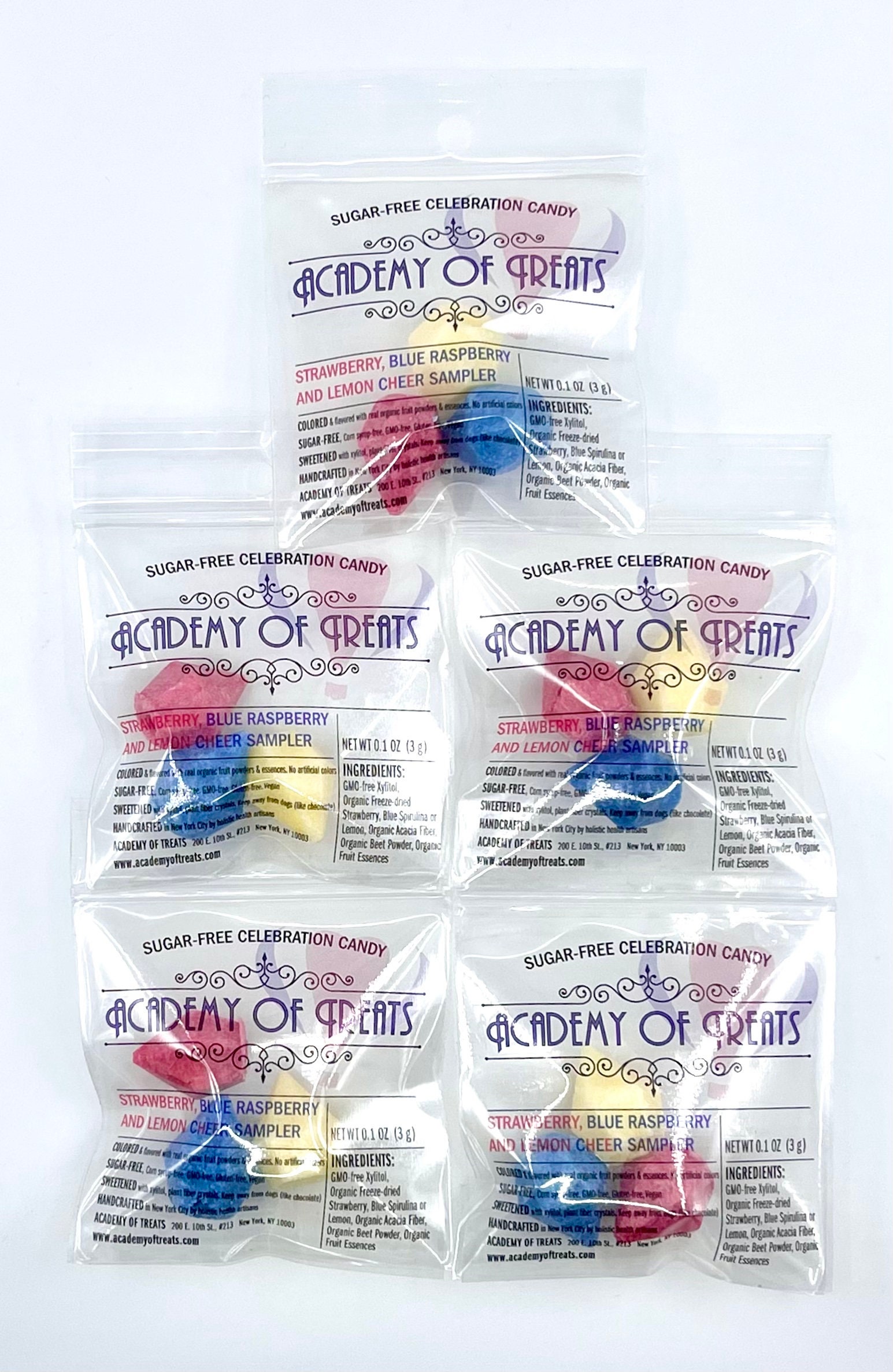 SUGARFREE CHEER SAMPLER: Colorful Kids Candy Jewels With Blue Raspberry,  Strawberry and Lemon Flavors. Delicious Gift or Treat 