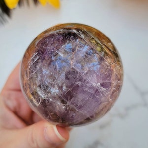 Cacoxenite Super 7 Natural Melodies Stone Sacred 7 Crystal Healing Gemstone polished orb sphere #6