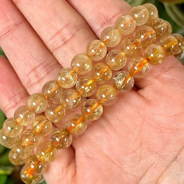 Gold Rutile Bracelet | 7-10mm | - No. 740 (Polished Yellow Crystal Jewelry, Solar Plexus Chakra, Abundance)