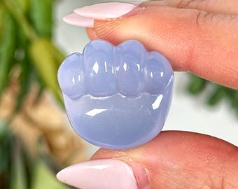 Blue Chalcedony Paw Print | 5g | - No. 908 (Polished Crystal Dog Carving, Throat Chakra, Peace)