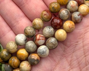 Crazy Lace Agate Bracelet | 6-10mm | - No. 775 (Polished Yellow Crystal Jewelry, Solar Plexus Chakra)
