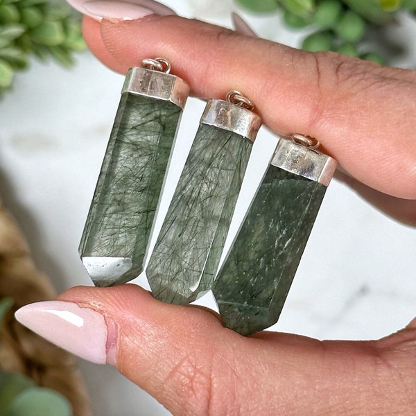 Green Rutile in Quartz Pendant - All Chakras - No. 281