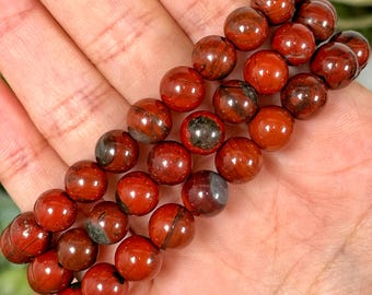 Super Red Bloodstone Bracelet | 8-9mm | - No. 786 (Polished Red Crystal Jewelry, Heart Chakra)