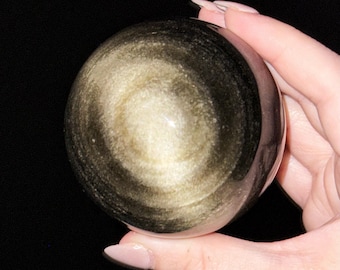 Gold Sheen Obsidian Sphere | 64mm | - #6 (Polished Black Crystal Ball, Root Chakra, Grounding)