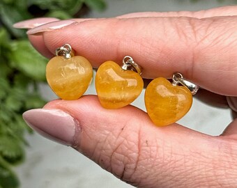 Orange Calcite Heart Pendant | 2g | - No. 286 (Polished Crystal Necklace Jewelry, Sacral Chakra, Creativity)
