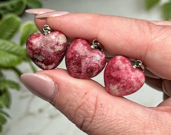 Thulite Heart Pendant | 3g | - No. 286 (Polished Red Crystal Necklace Jewelry, Heart Chakra)