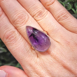 High Quality Amethyst Adjustable Ring - 925 Sterling Silver