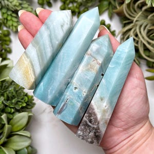 Caribbean Quartz Point | S, L | - (Polished Blue Crystal Tower, Throat Chakra, Healing Stone, Peace)