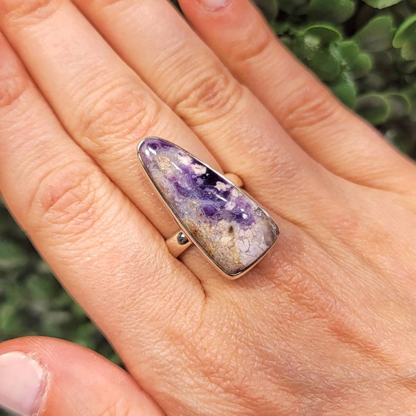 Purple Opal Adjustable Ring - Third Eye and Crown Chakra - 925 Sterling Silver